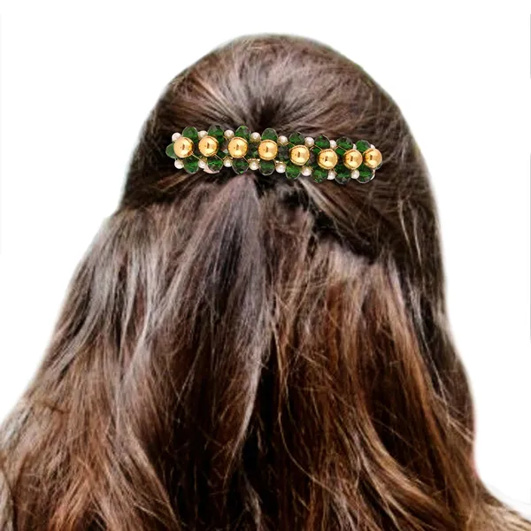 Emerald_Green_And_Gold_Beaded_Hair_Pin_For_Women_&_Girls