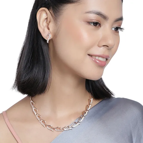 Rose_Gold_Plated_Curved_Crystal_Necklace_Set_With_Matching_Stud_Earrings_–_Elegant_Party_Wear_Jewelry_For_Women_&_Girls