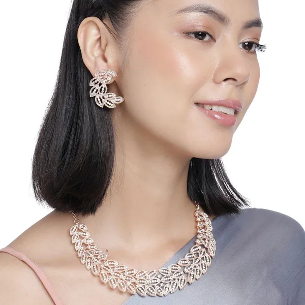 Rose_Gold-Plated_Leaf_Design_Necklace_And_Earring_Set_For_Women_&_Girls