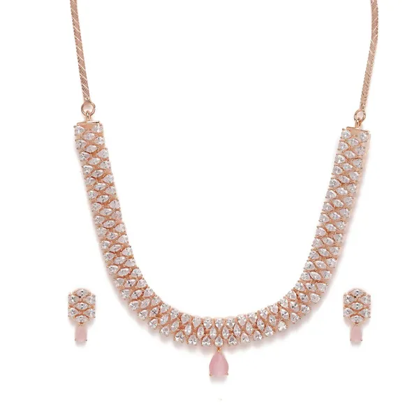 Rose_Gold_Plated_Necklace_&_Earring_Set_with_Sparkling_Stones_and_Pink_Teardrop_Accents_For_Women_&_Girls