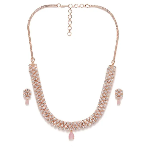 Rose_Gold_Plated_Necklace_&_Earring_Set_with_Sparkling_Stones_and_Pink_Teardrop_Accents_For_Women_&_Girls