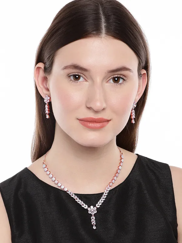 Rose_Gold_&_Silver_American_Diamond_Necklace_|_Elegant_White_For_Women_&_Girls