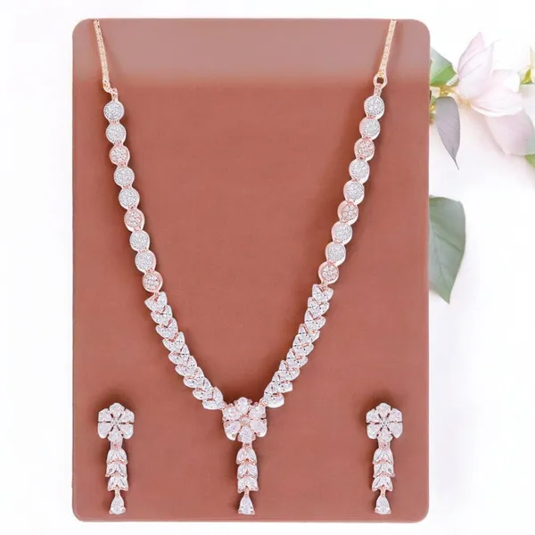 Rose_Gold_&_Silver_American_Diamond_Necklace_|_Elegant_White_For_Women_&_Girls