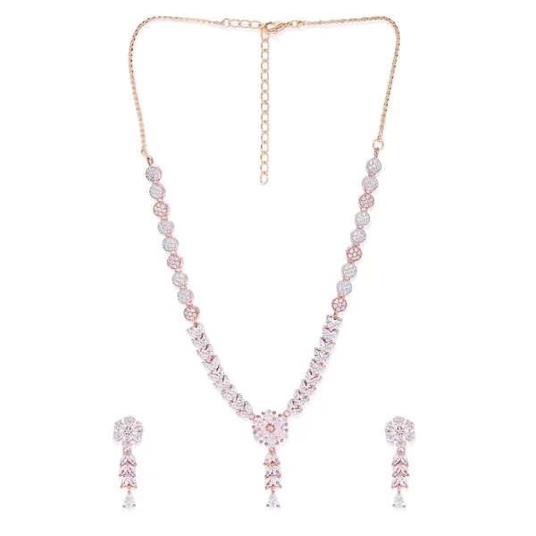 Rose_Gold_&_Silver_American_Diamond_Necklace_|_Elegant_White_For_Women_&_Girls