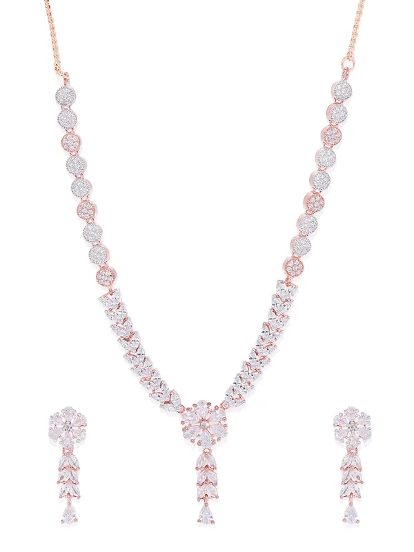 Rose_Gold_&_Silver_American_Diamond_Necklace_|_Elegant_White_For_Women_&_Girls