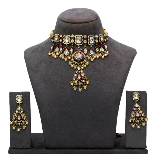 Royal_Gold-Plated_Choker_Necklace_Set_with_Green_and_White_Stones_and_Pearl_Drops_For_Women_&_Girls