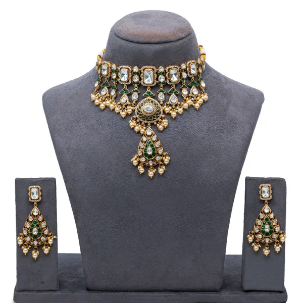 Royal_Gold-Plated_Choker_Necklace_Set_with_Green_and_White_Stones_and_Pearl_Drops_For_Women_&_Girls