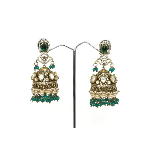 Royal_Green_and_Pearl_Jhumka_Earrings_with_Crystal_Accents_For_Women_&_Girls
