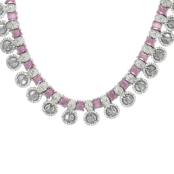 Elegant_AD_and_pink_stone_necklace_set_with_earrings_For_Women_&_Girls