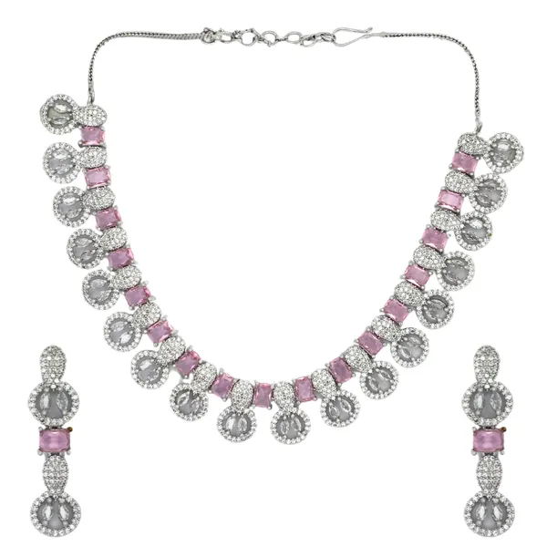 Elegant_AD_and_pink_stone_necklace_set_with_earrings_For_Women_&_Girls