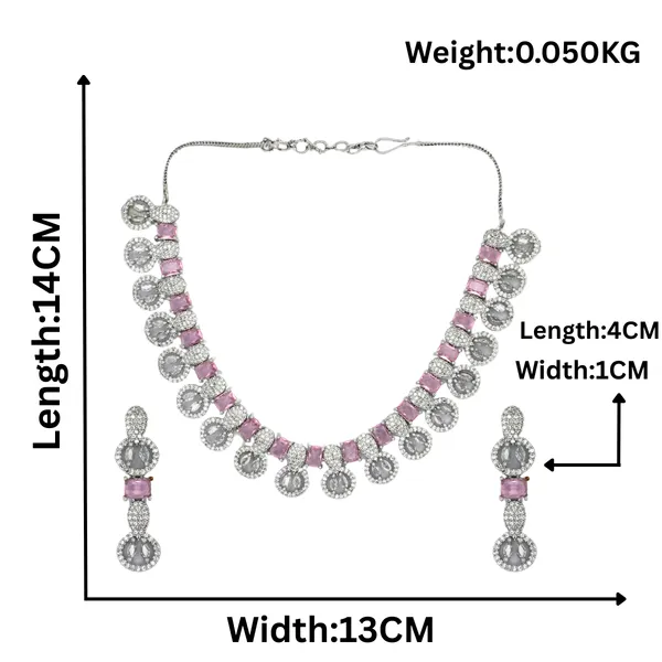 Elegant_AD_and_pink_stone_necklace_set_with_earrings_For_Women_&_Girls
