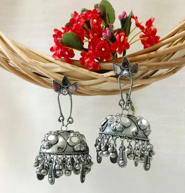 Silver_Oxidised_Afghani_Hanging_Jhumka-OXDER_2426_For_Women_&_Girls
