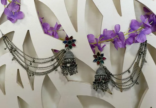Silver_Oxidised_Afghani_Hanging_Jhumka-OXDER_2445_For_Women_&_Girls