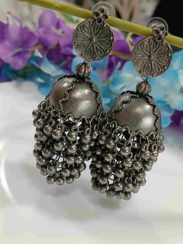 Silver_Oxidised_Afghani_Jhumka_Earring-_OXDER_4218_For_Women_&_Girls