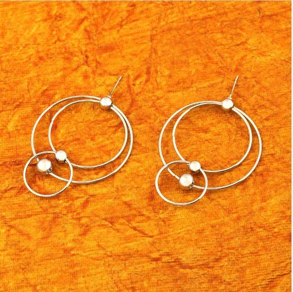 Silver_Plated_Geometrical_Multiple_Ring_Shaped_Drop_Earring-_WER_536_For_Women_&_Girls