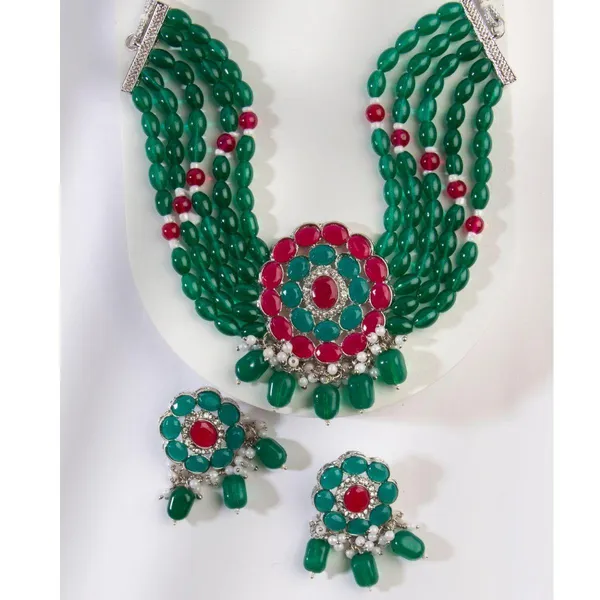 Silver-Plated_Green_Red_Beaded_Jewellery_Set_For_Women_&_Girls