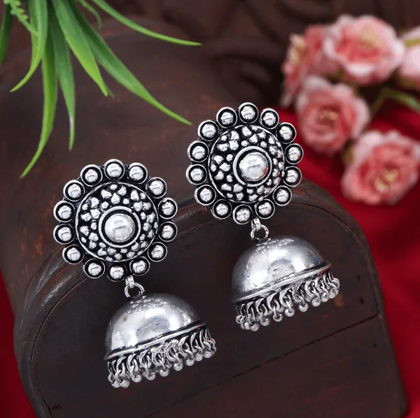 Silver_Plated_Trendy_Antique_Jhumki_Earring-_AER_3575_For_Women_&_Girls