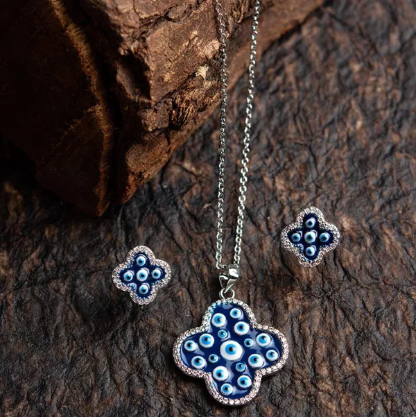 Silver_Rhodium_Plated_CZ_American_Diamond_Four_Leaf_Clover_S_For_Women_&_Girls