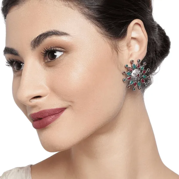 Silver-Toned_Pink_Circular_Studs_For_Women_&_Girls