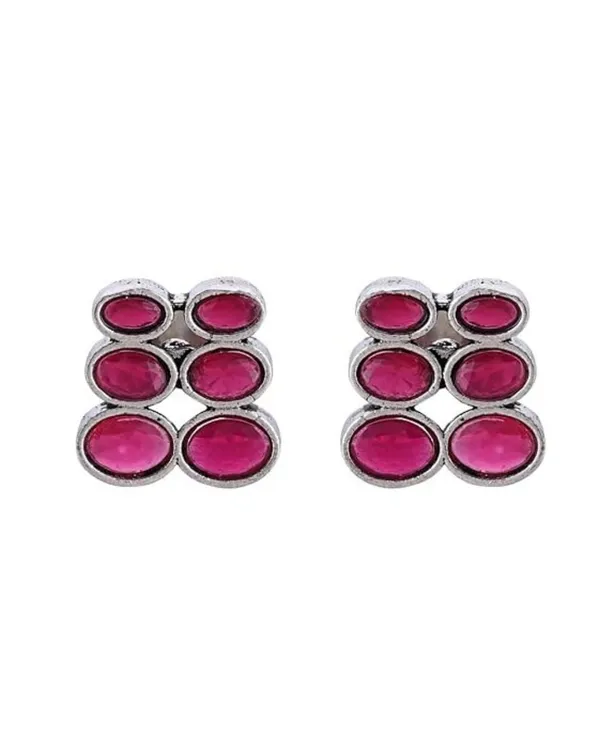 Silver-Toned_Pink_Oval_Stone_Choker_Necklace_Set_with_Matching_Earrings_For_Women_&_Girls