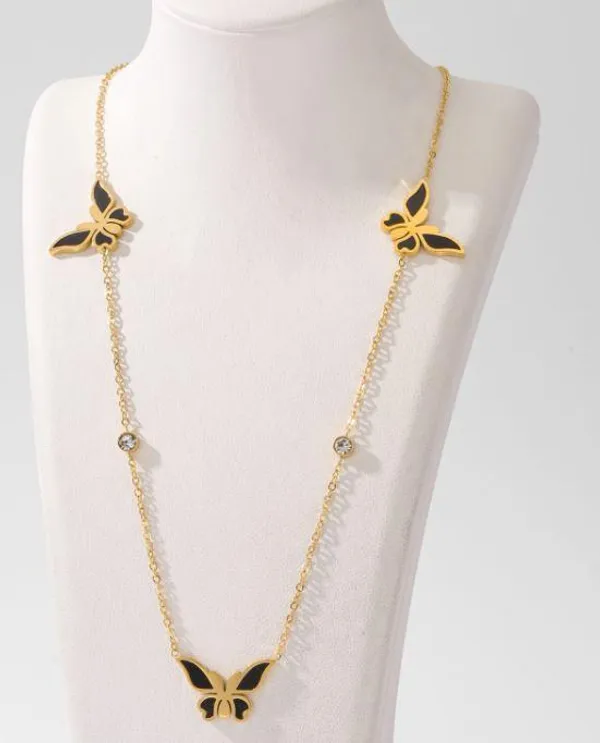 Stainless_steel_Black_Enamel_Butterfly_Link_Necklace_-_STNK_For_Women_&_Girls