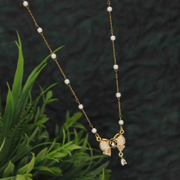 Stainless_Steel_Bow_Shaped_Pendent_Pearl_Chain_Necklace_-_ST_For_Women_&_Girls