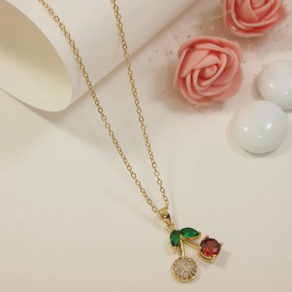 Stainless_Steel_Cherry_Shaped_Pendent_Chain_Necklace_-_STNK_For_Women_&_Girls
