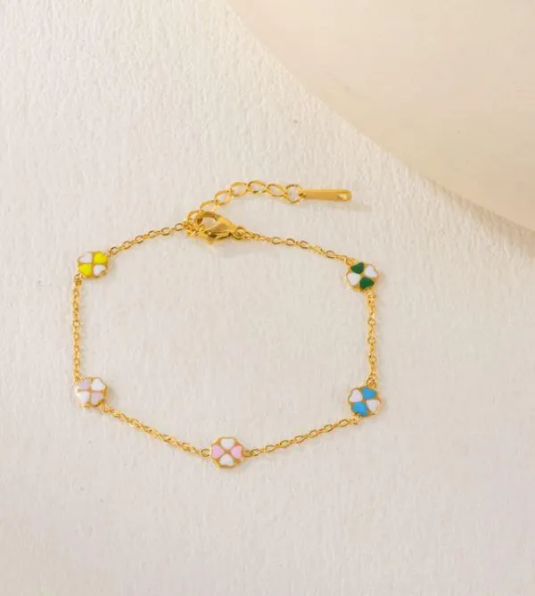 Stainless_Steel_Colourful_Flowers_Link_Bracelet-_STBR_5092_For_Women_&_Girls