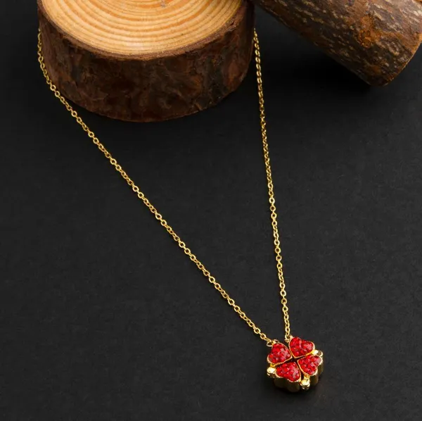 Stainless_Steel_CZ_Double_Sided_Fashion_Four-Leaf_Clover_Nec_For_Women_&_Girls