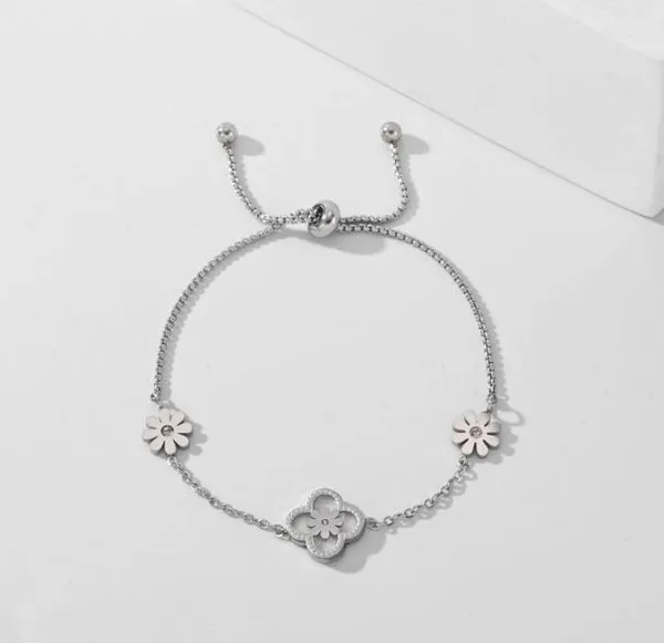 Stainless_Steel_Floral_Link_Bracelet_-_STBR_5099_For_Women_&_Girls