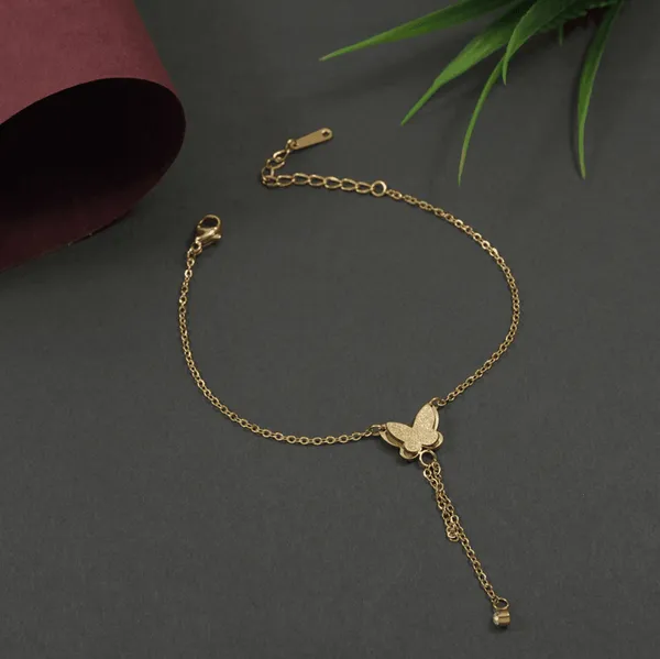 Stainless_Steel_Gold_Plated_Butterfly_Chain_Bracelet-_STBR_4_For_Women_&_Girls