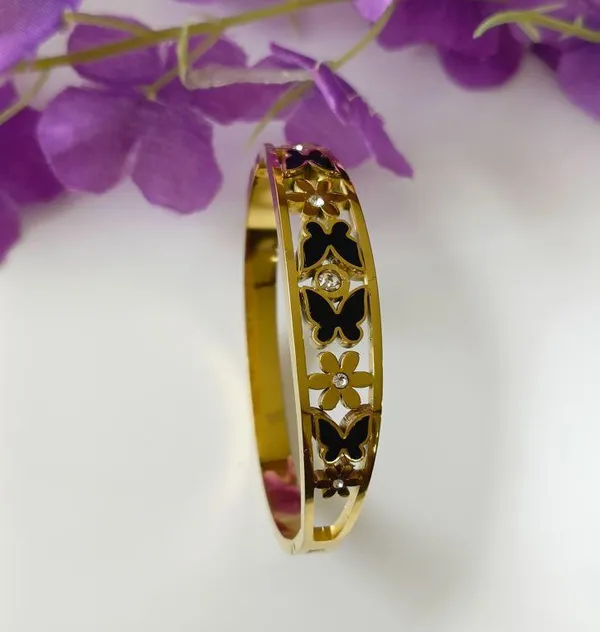 Stainless_Steel_Gold_Plated_Butterfly_Design_and_Floral_Kada-_STKD_2679_For_Women_&_Girls
