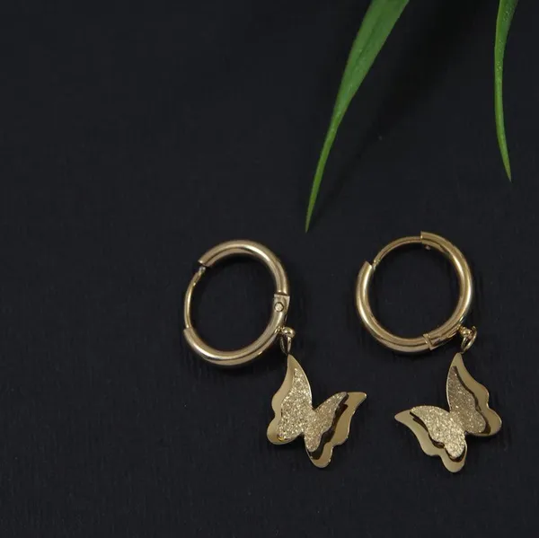 Stainless_Steel_Gold_Plated_Butterfly_Hoops_Earring-_STNER_3870_For_Women_&_Girls