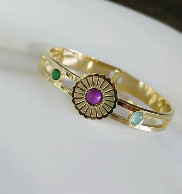 Stainless_Steel_Gold_Plated_Floral_Shaped_Pink_Coloured_Gems_For_Women_&_Girls