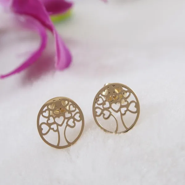 Stainless_Steel_Gold_Plated_Inlaid_Tree_Shaped_Mini_Hearts_Stud_Earring-_STNER_3874_For_Women_&_Girls