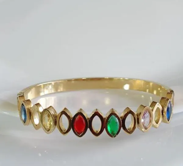 Stainless_Steel_Gold_Plated_Multi_Coloured_Kada_-_STKD_4855_For_Women_&_Girls