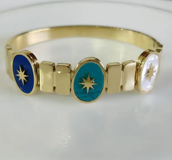 Stainless_Steel_Gold_Plated_Multi_Coloured_Star_Obal_Shaped_Kada-_STKD_4832_For_Women_&_Girls