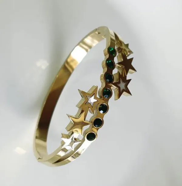 Stainless_Steel_Gold_Plated_Star_Shaped_Kada_-_STKD_4867_For_Women_&_Girls