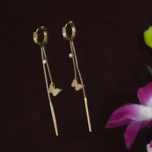 Stainless_Steel_Gold_Plated_Threader_Butterfly_Dangle_Earring-_STNER_3865_For_Women_&_Girls