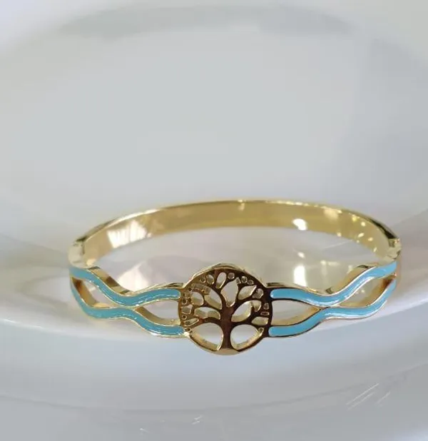 Stainless_Steel_Gold_Plated_Tree_Shaped_Kada-_STKD_4862_For_Women_&_Girls