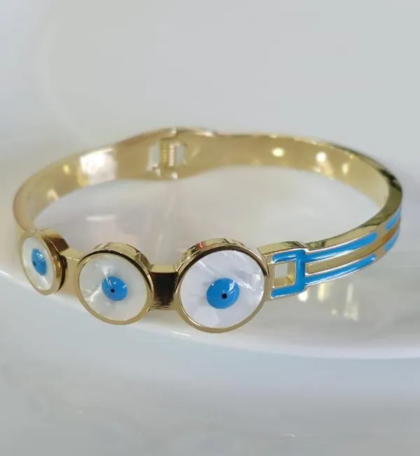 Stainless_Steel_Gold_Plated_Tri_Evil_Eye_Kada-_STKD_4863_For_Women_&_Girls