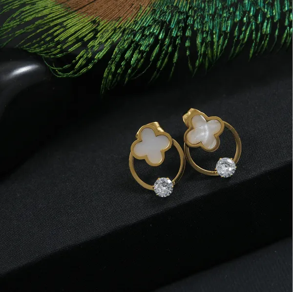 Stainless_Steel_Gold_Plated_White_Clover_Stud_Earring-STNER_2921_For_Women_&_Girls