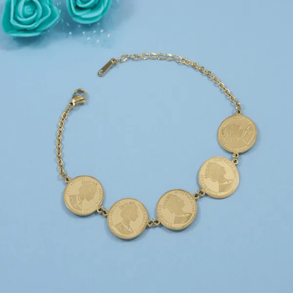 Stainless_Steel_Gold/Rosegold_Plated_Elizabeth_Coin_Bracelet_For_Women_&_Girls