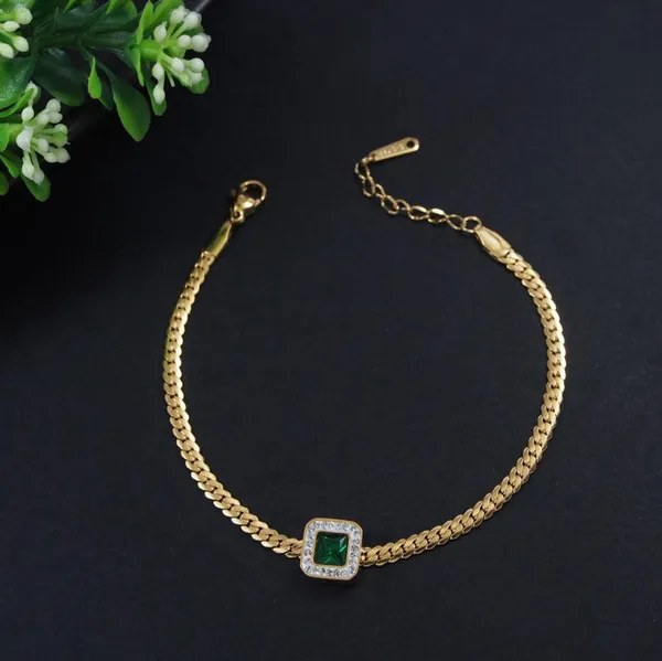 Stainless_Steel_Gold/Rosegold_Plated_Green_Gemstone_Bracelet_For_Women_&_Girls