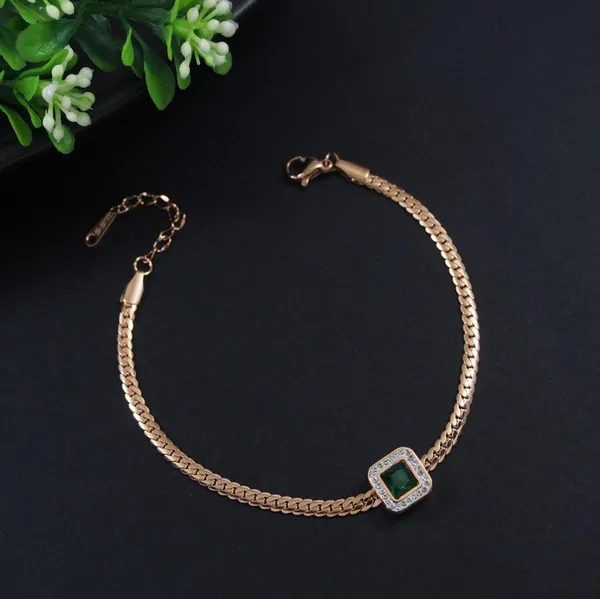 Stainless_Steel_Gold/Rosegold_Plated_Green_Gemstone_Bracelet_For_Women_&_Girls
