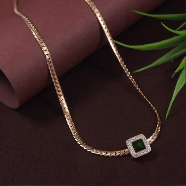 Stainless_Steel_Gold/Rosegold_Plated_Green_Stone_Studded_Geo_For_Women_&_Girls