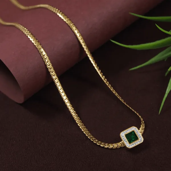 Stainless_Steel_Gold/Rosegold_Plated_Green_Stone_Studded_Geo_For_Women_&_Girls
