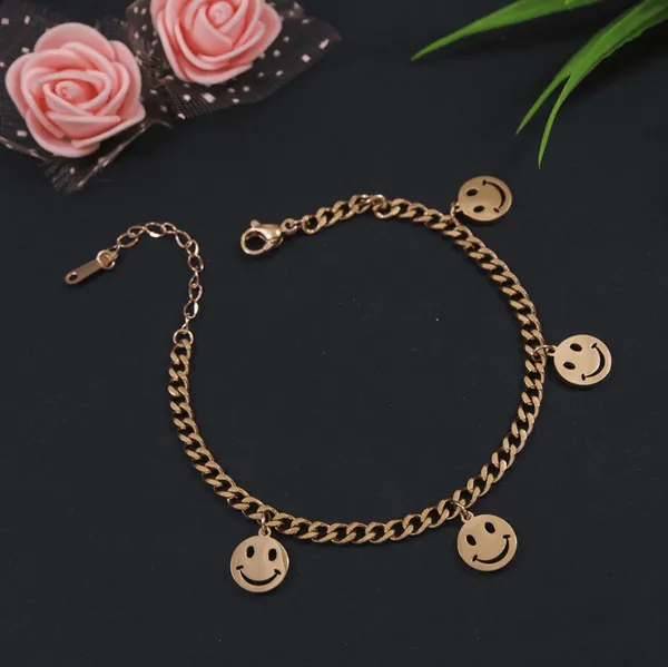 Stainless_Steel_Gold/Rosegold_Plated_Smiley_Charm_Bracelet-_For_Women_&_Girls