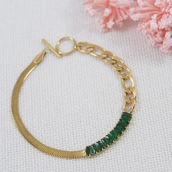 Stainless_Steel_Green_Baguette_Charm_Bracelet-_STBR_3920_For_Women_&_Girls