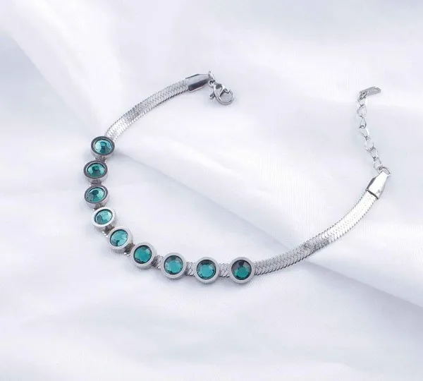 Stainless_Steel_Green_Emerald_Link_Bracelet_-_STBR_5082_For_Women_&_Girls